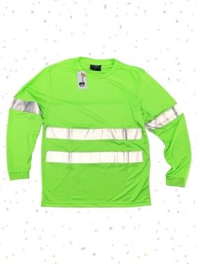 Safety Shirt Electric Neon Green Reflective Stripes Long Sleeve Work Top M - NEW
